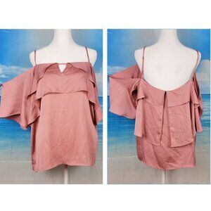 1. STATE Woman's ROSE PINK Top Cold Shoulder Multi Layer Shirt Adj Straps size L